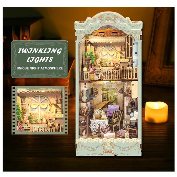 DIY Book Nook Kit, Wooden Model Kits with Sensor Light for Bookshelf - Picture 7 of 7